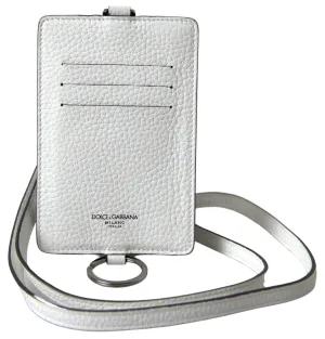 Elegant White Leather Cardholder Lanyard