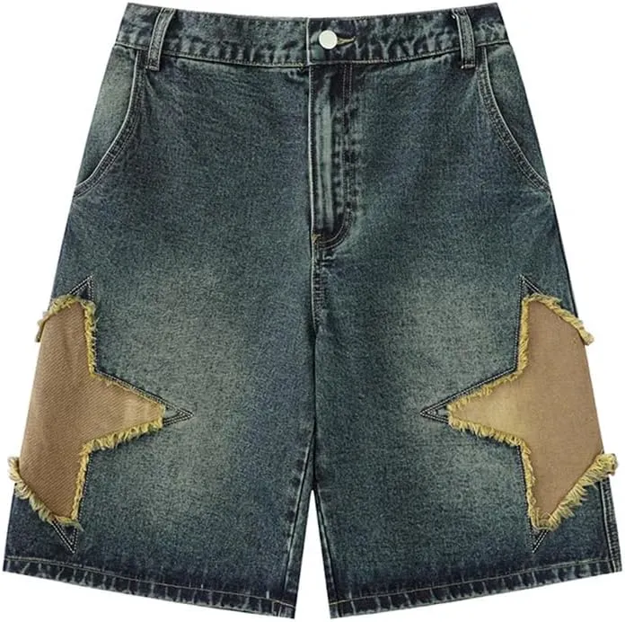 EMMIOL Women Jorts Baggy Jeans Shorts Mid-Low Waisted Denim Y2K Hip-Hop Shorts Summer Hot Short Pants Streetwear