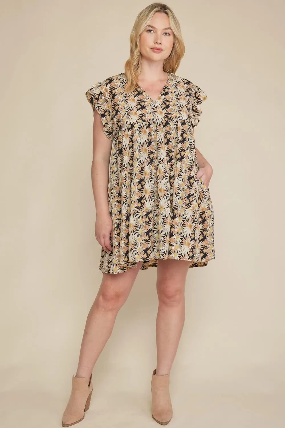 Entro USA Floral Ruffle Tiered Dress