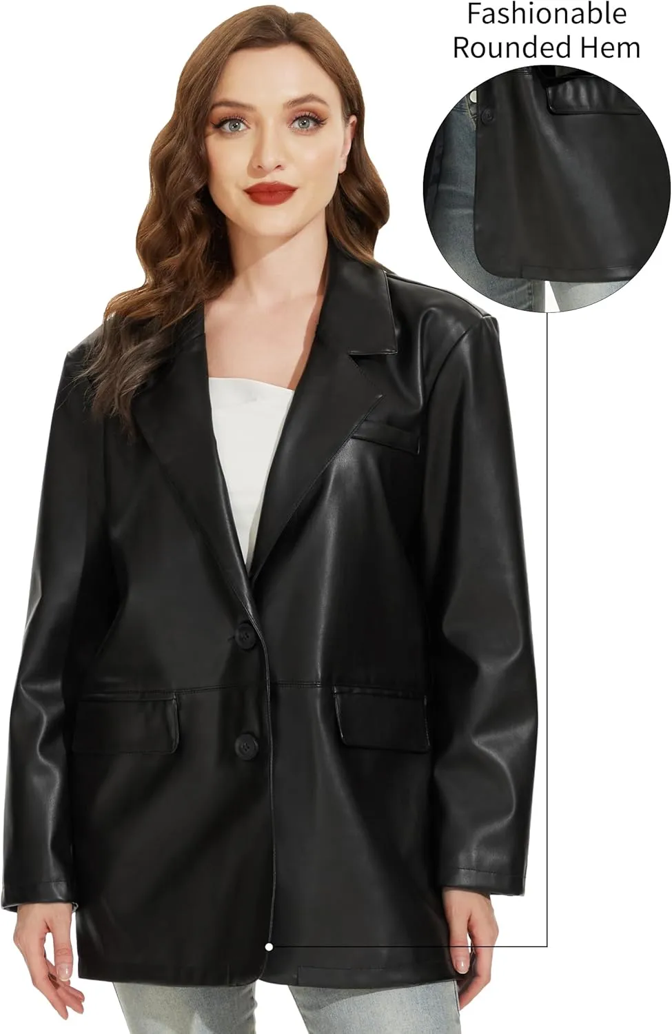 Fahsyee Women's Faux Leather Blazer Jackets, Motorcycle Oversized Moto Biker Coat Vegan Pleather Fashion