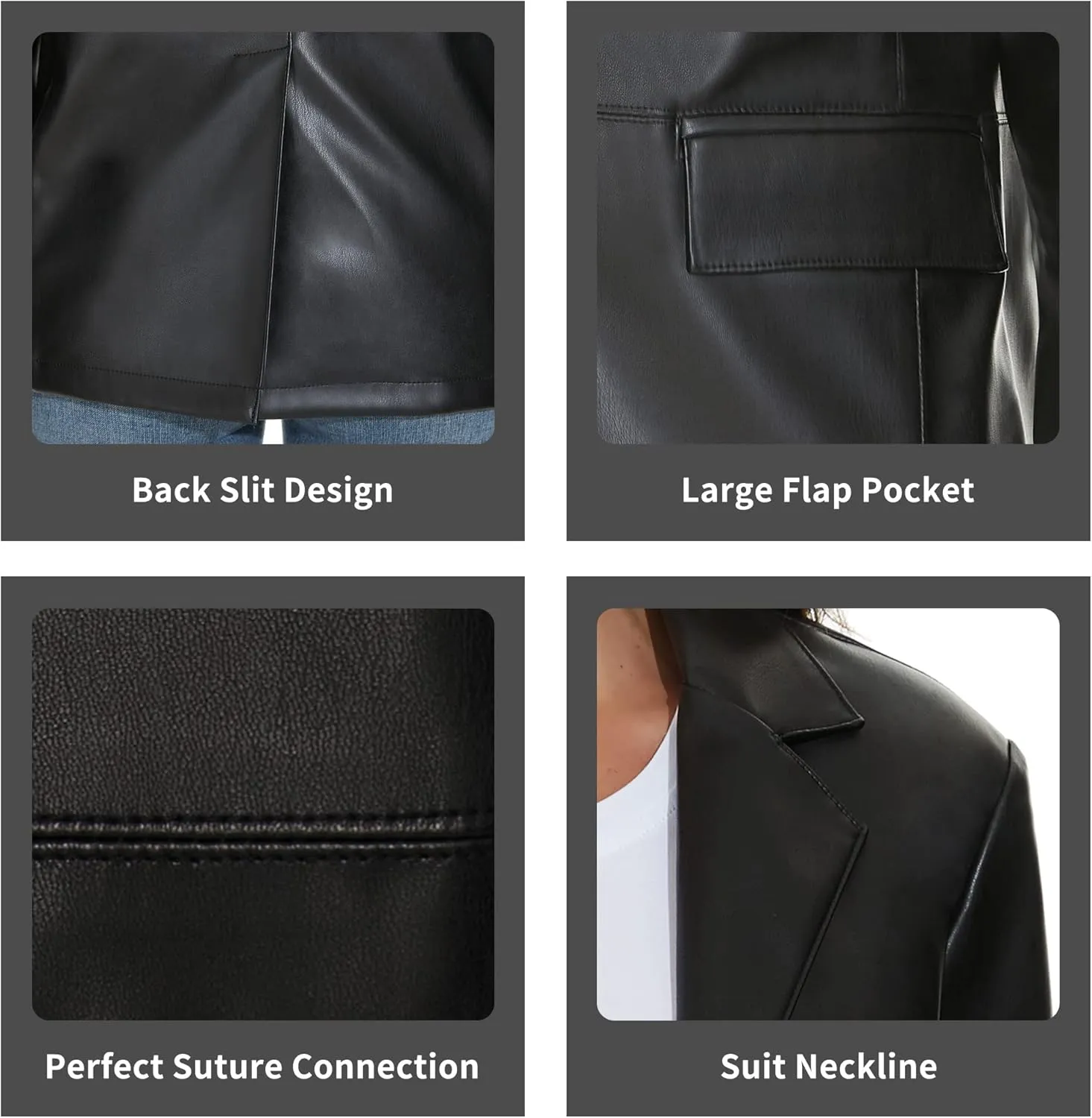 Fahsyee Women's Faux Leather Blazer Jackets, Motorcycle Oversized Moto Biker Coat Vegan Pleather Fashion