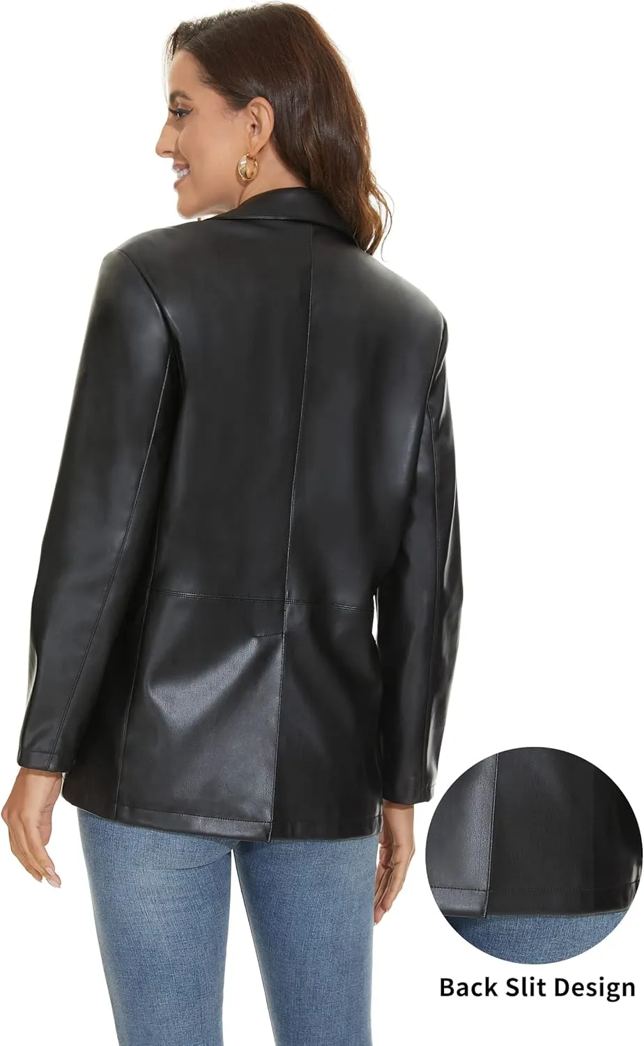 Fahsyee Women's Faux Leather Blazer Jackets, Motorcycle Oversized Moto Biker Coat Vegan Pleather Fashion