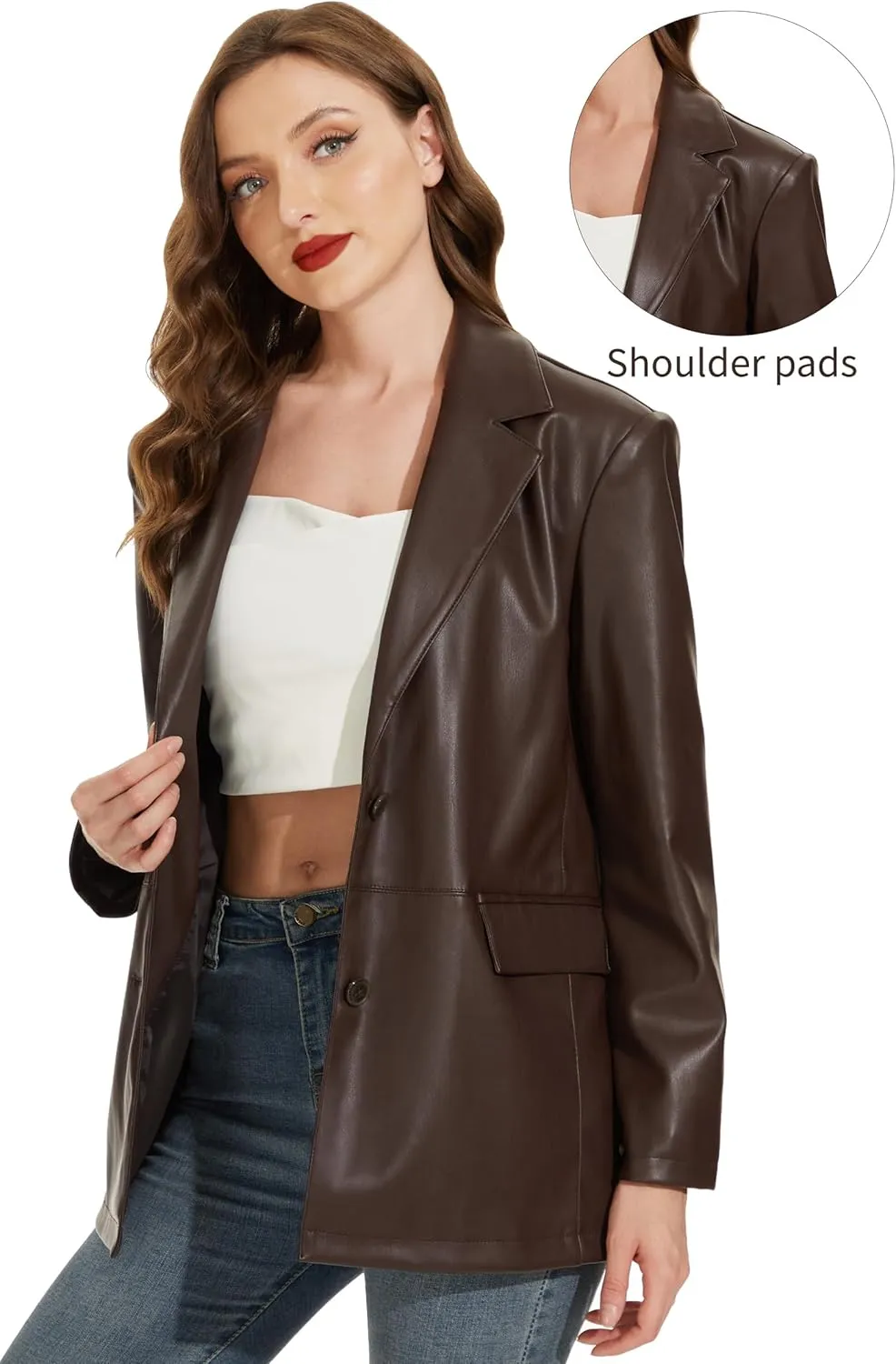 Fahsyee Women's Faux Leather Blazer Jackets, Motorcycle Oversized Moto Biker Coat Vegan Pleather Fashion