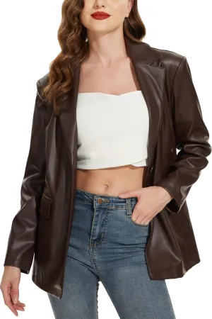Fahsyee Women's Faux Leather Blazer Jackets, Motorcycle Oversized Moto Biker Coat Vegan Pleather Fashion