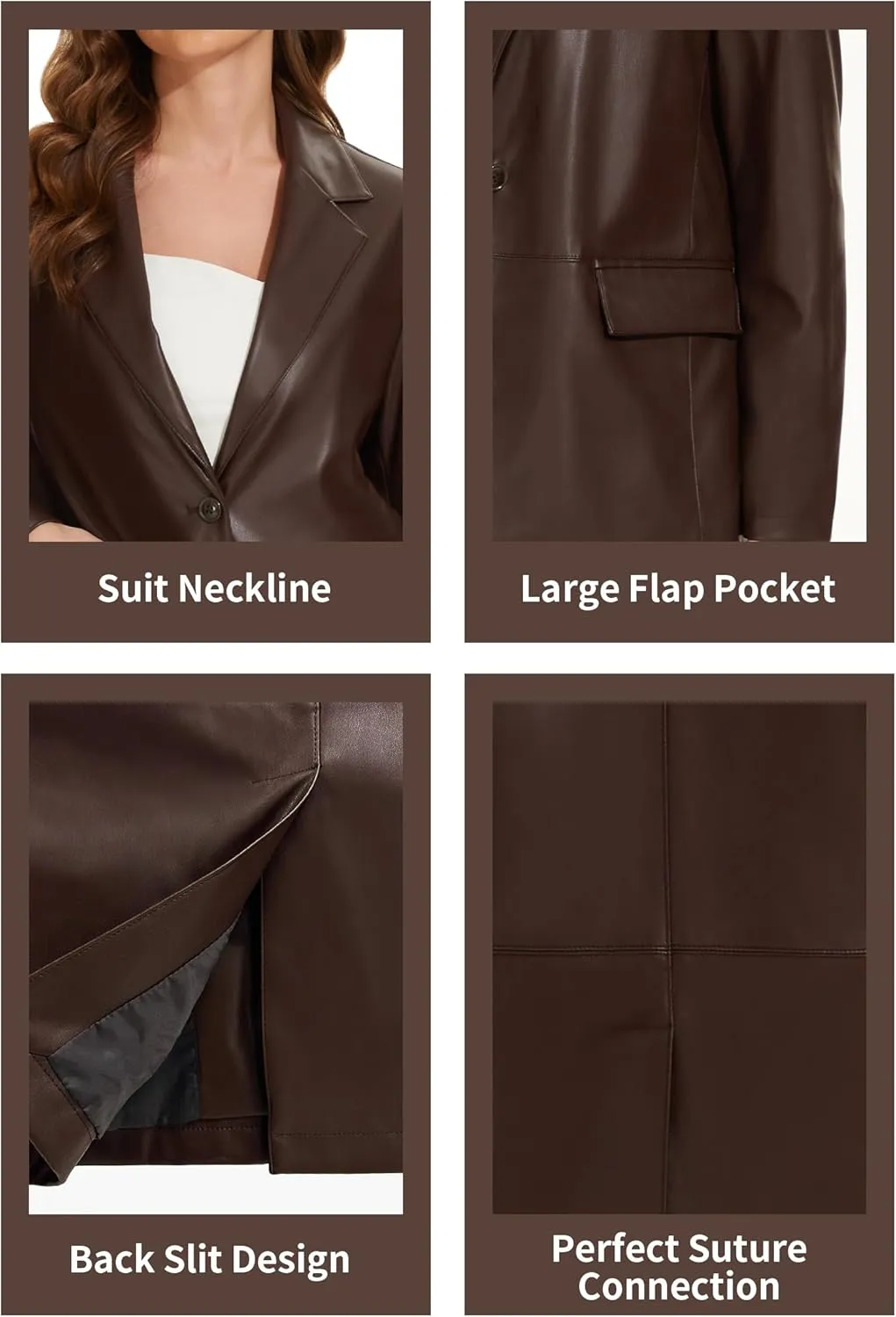 Fahsyee Women's Faux Leather Blazer Jackets, Motorcycle Oversized Moto Biker Coat Vegan Pleather Fashion