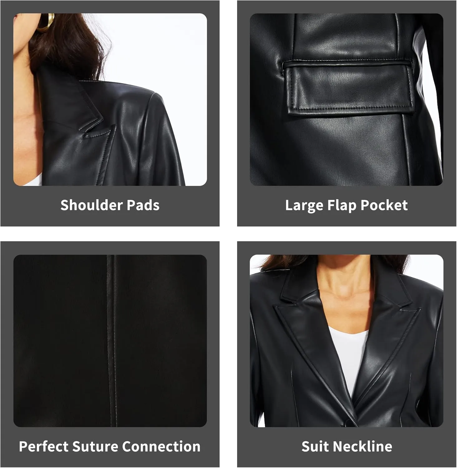 Fahsyee Women's Faux Leather Blazer Jackets, Motorcycle Oversized Moto Biker Coat Vegan Pleather Fashion