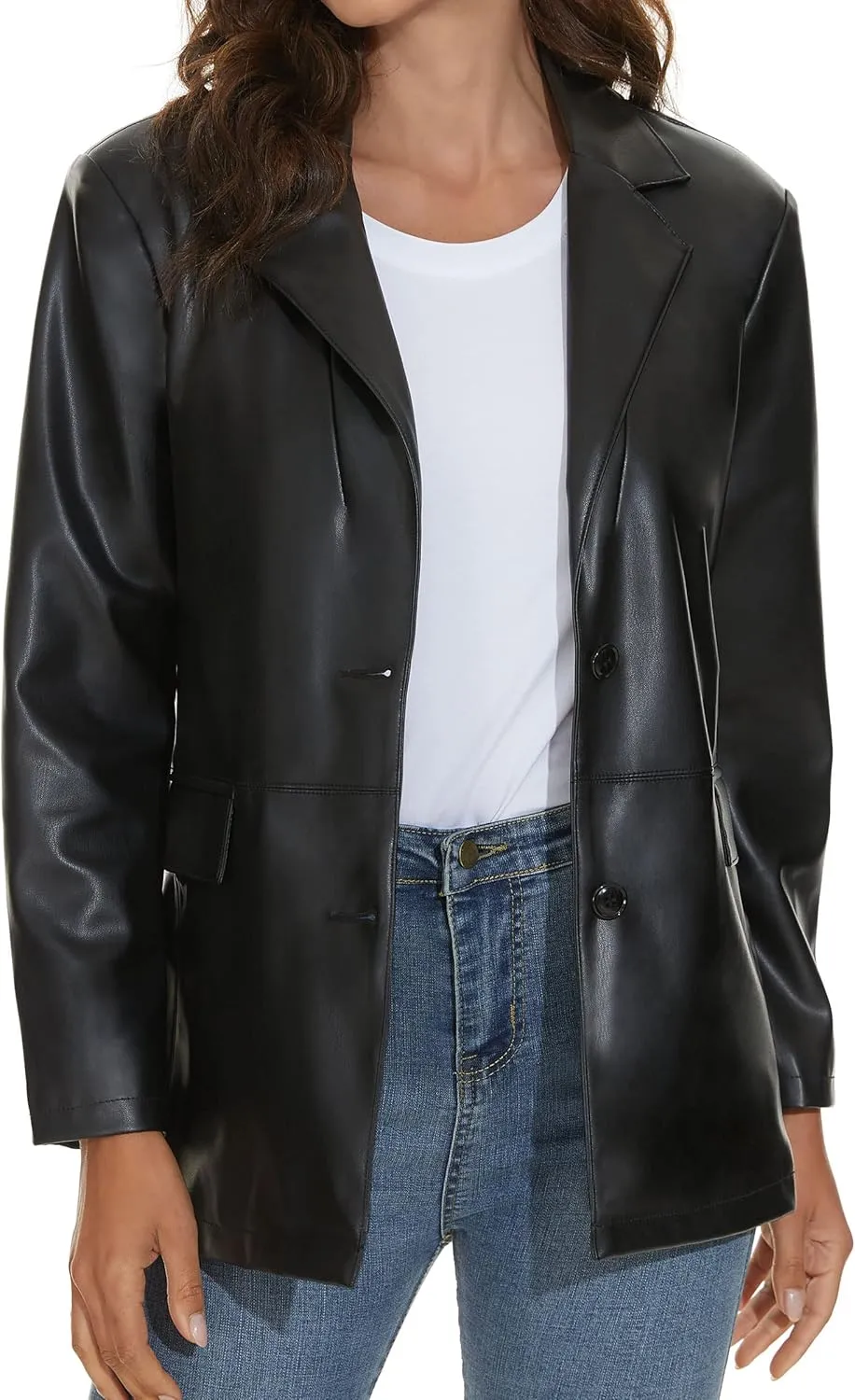 Fahsyee Women's Faux Leather Blazer Jackets, Motorcycle Oversized Moto Biker Coat Vegan Pleather Fashion