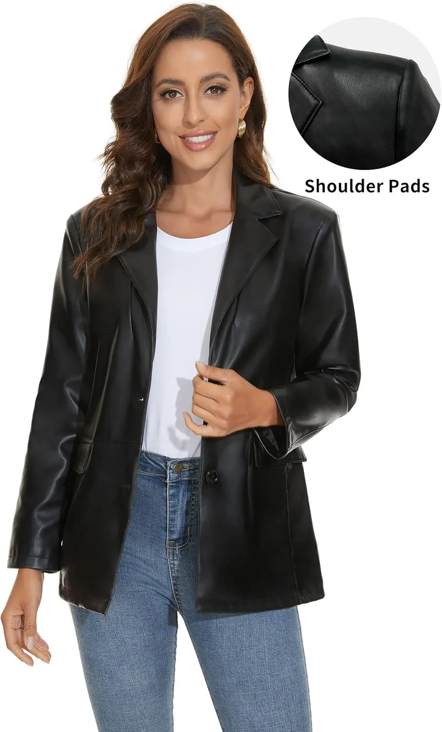 Fahsyee Women's Faux Leather Blazer Jackets, Motorcycle Oversized Moto Biker Coat Vegan Pleather Fashion