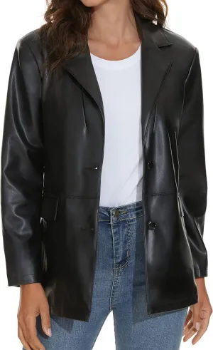 Fahsyee Women's Faux Leather Blazer Jackets, Motorcycle Oversized Moto Biker Coat Vegan Pleather Fashion
