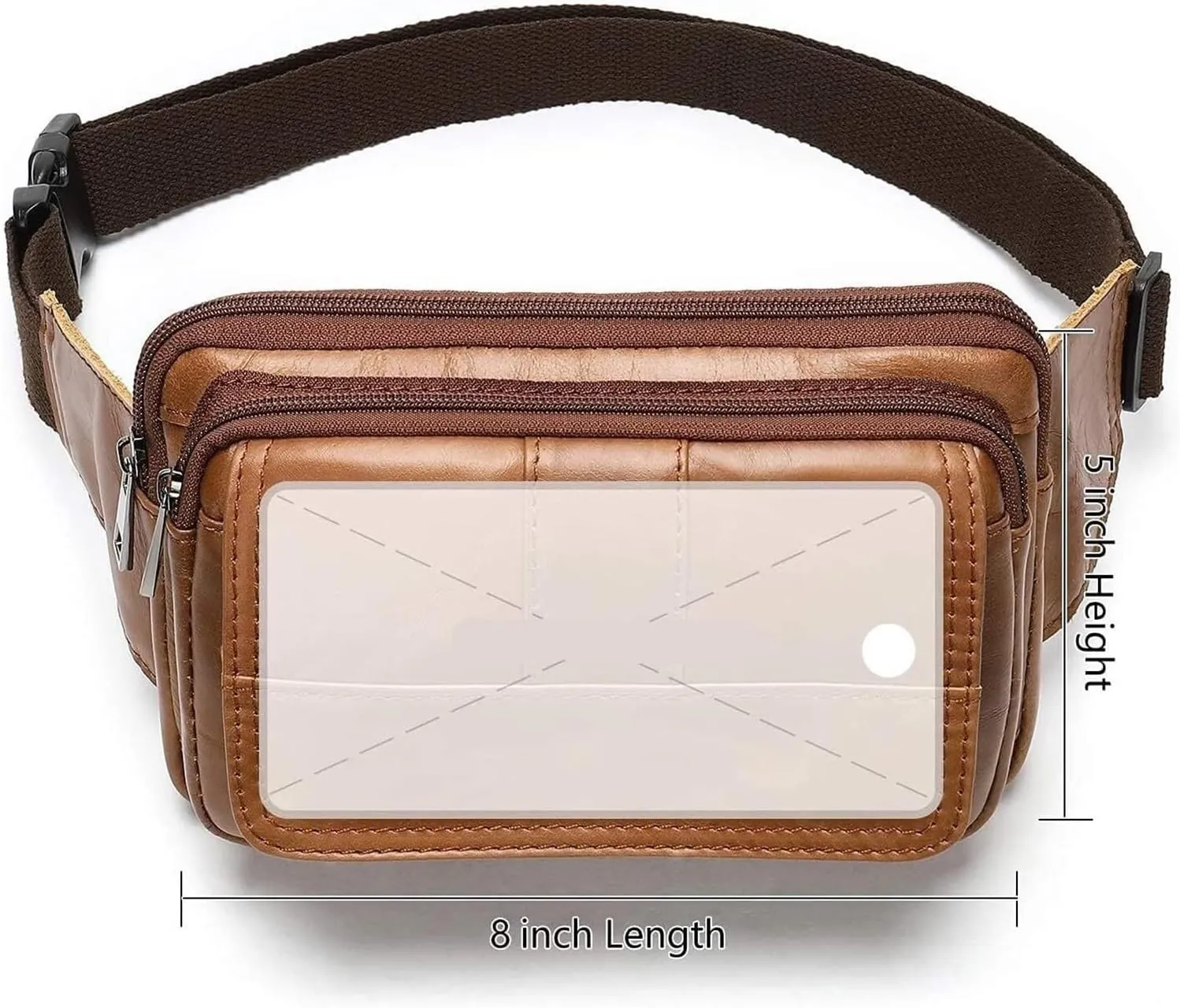 Fanny Pack for Men and Women, Leather Sling Waist Bag for Hiking Running Travel - Cowhide Leather(Brown)