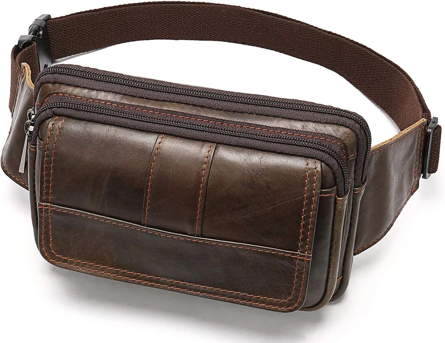 Fanny Pack for Men and Women, Leather Sling Waist Bag for Hiking Running Travel - Cowhide Leather(Coffee)