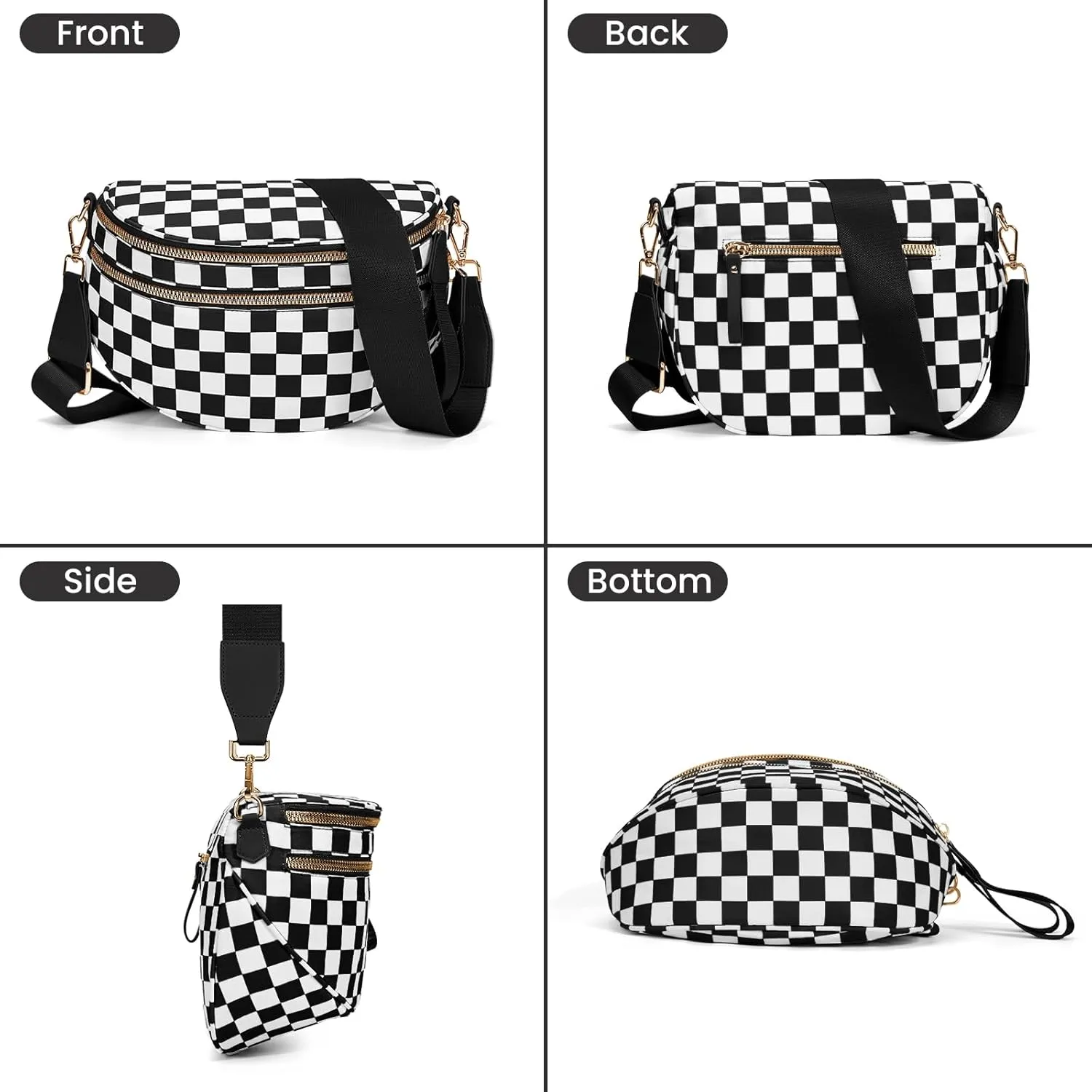 Fanny Packs for Women,Checkered bum bag Spacious Nylon Crossbody Bag Trendy Slouchy Oversized Checkered Purse 2025