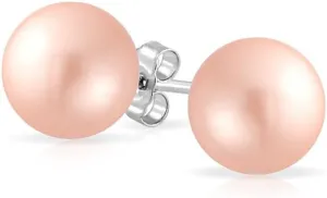 Fashion Bridal Simple Simulated Classic Black Grey White Pink Pearl Stud Ball Earrings For Women Teen .925 Sterling Silver 8, 9, 10, 12MM