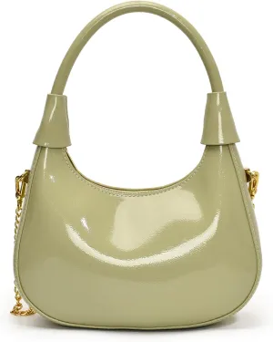 Fashion Crossbody Crescent Bag For Women,Trendy Cute Mini Hand Bag with Glossy Leather&Removable Chain Strap