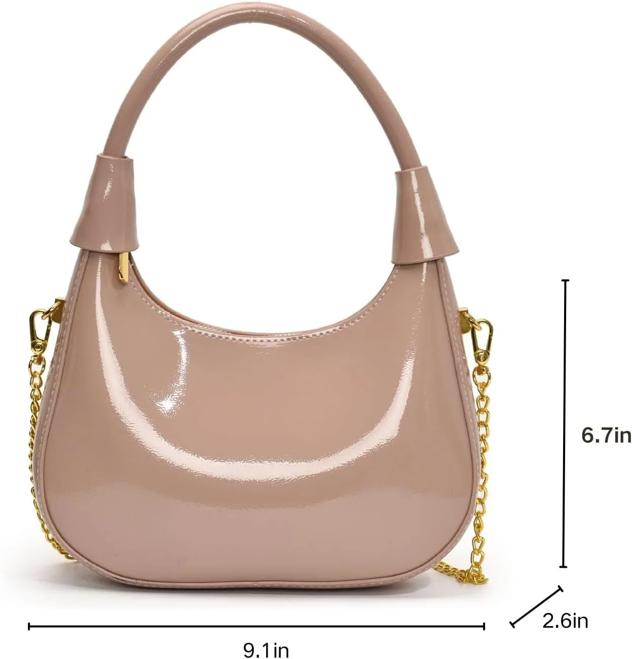 Fashion Crossbody Crescent Bag For Women,Trendy Cute Mini Hand Bag with Glossy Leather&Removable Chain Strap
