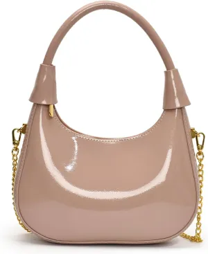 Fashion Crossbody Crescent Bag For Women,Trendy Cute Mini Hand Bag with Glossy Leather&Removable Chain Strap