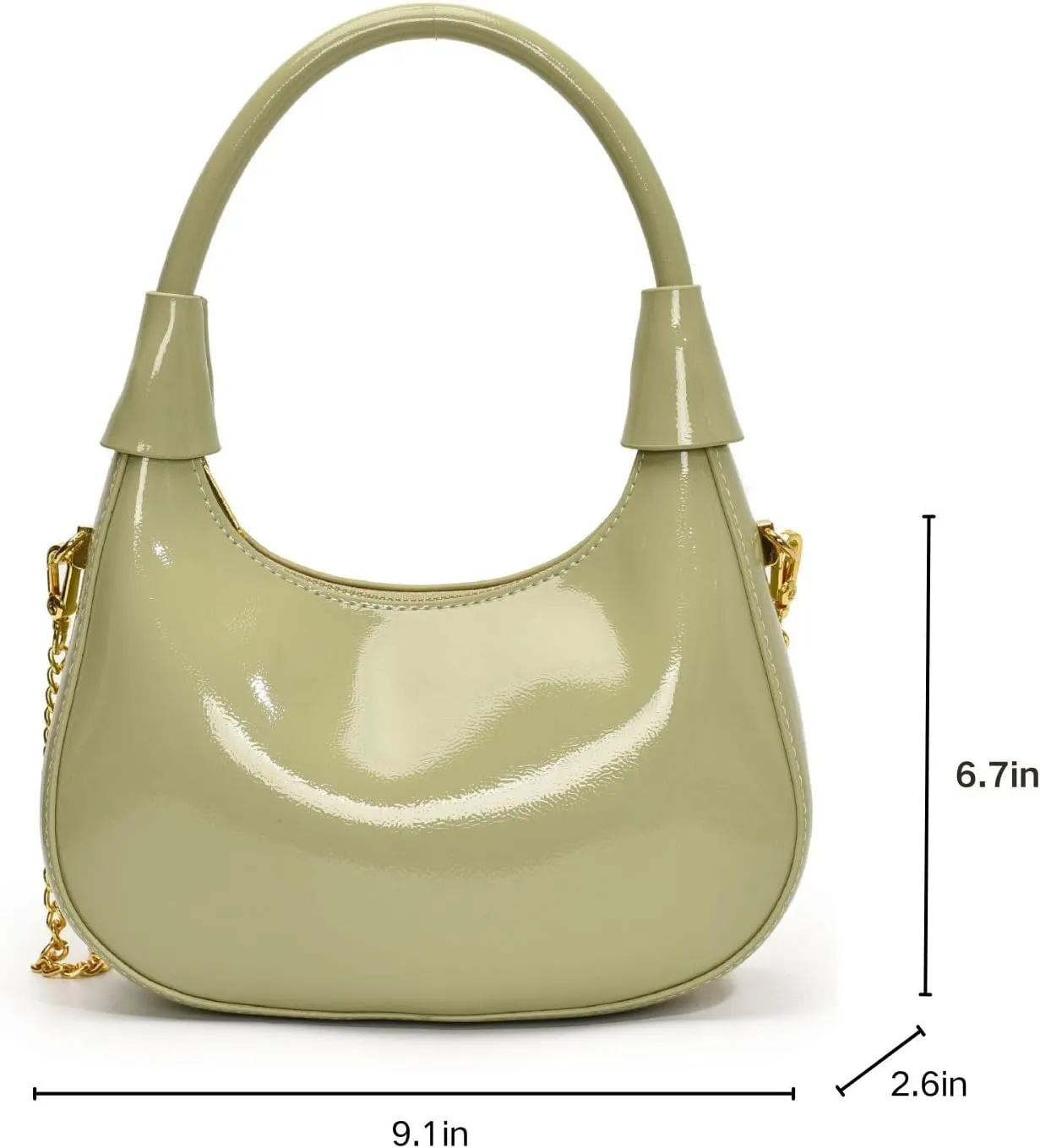 Fashion Crossbody Crescent Bag For Women,Trendy Cute Mini Hand Bag with Glossy Leather&Removable Chain Strap