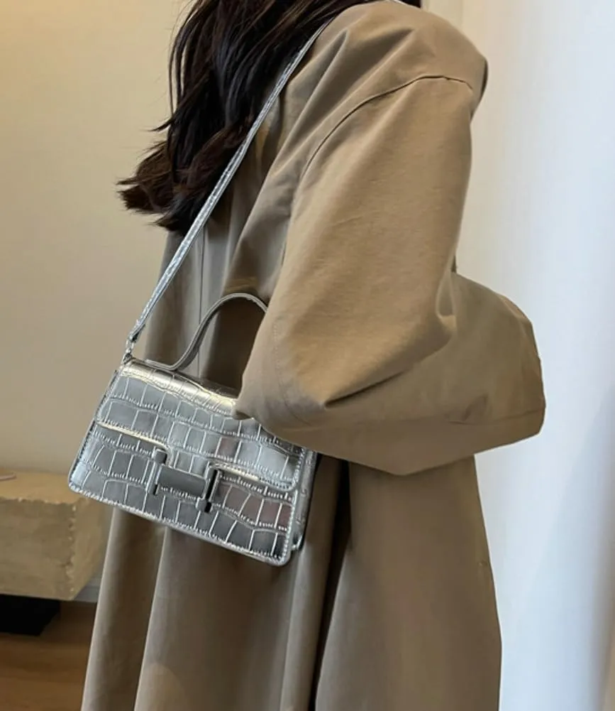 Fashion Shoulder Crossbody Bag for Women Vegan Leather Y2k Purse Small Totes Crocodile Handbag Satchel Clutch