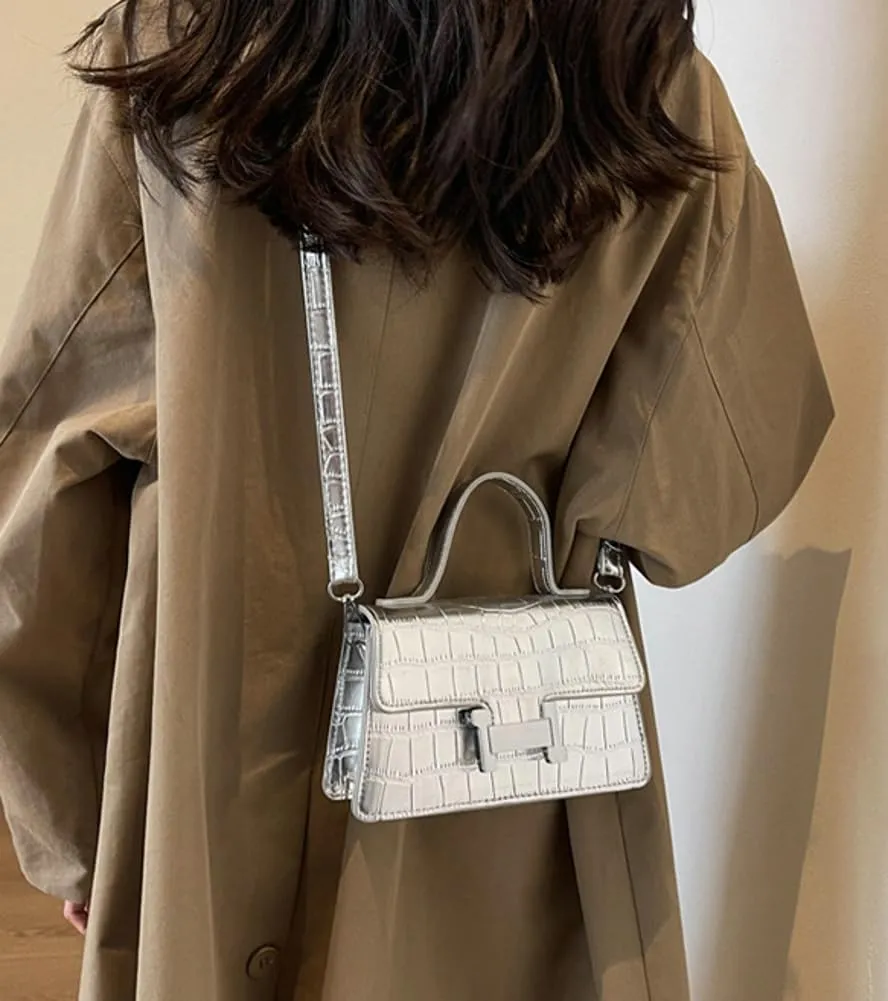 Fashion Shoulder Crossbody Bag for Women Vegan Leather Y2k Purse Small Totes Crocodile Handbag Satchel Clutch