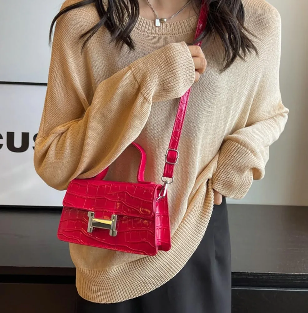 Fashion Shoulder Crossbody Bag for Women Vegan Leather Y2k Purse Small Totes Crocodile Handbag Satchel Clutch