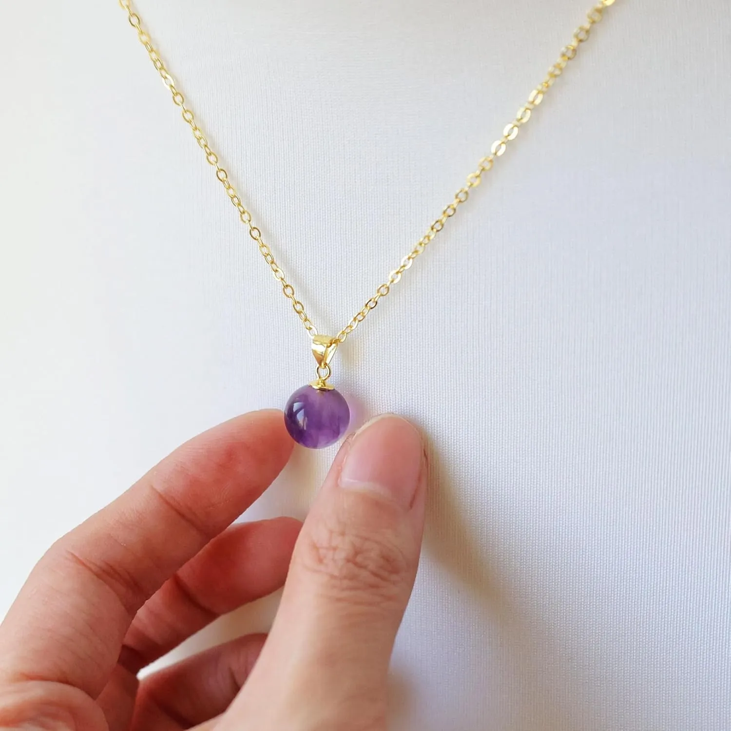 February Birthstone Amethyst Crystal Pendant Necklace for Women with Adjustable 925 Sterling Silver Gold-Plated Chain