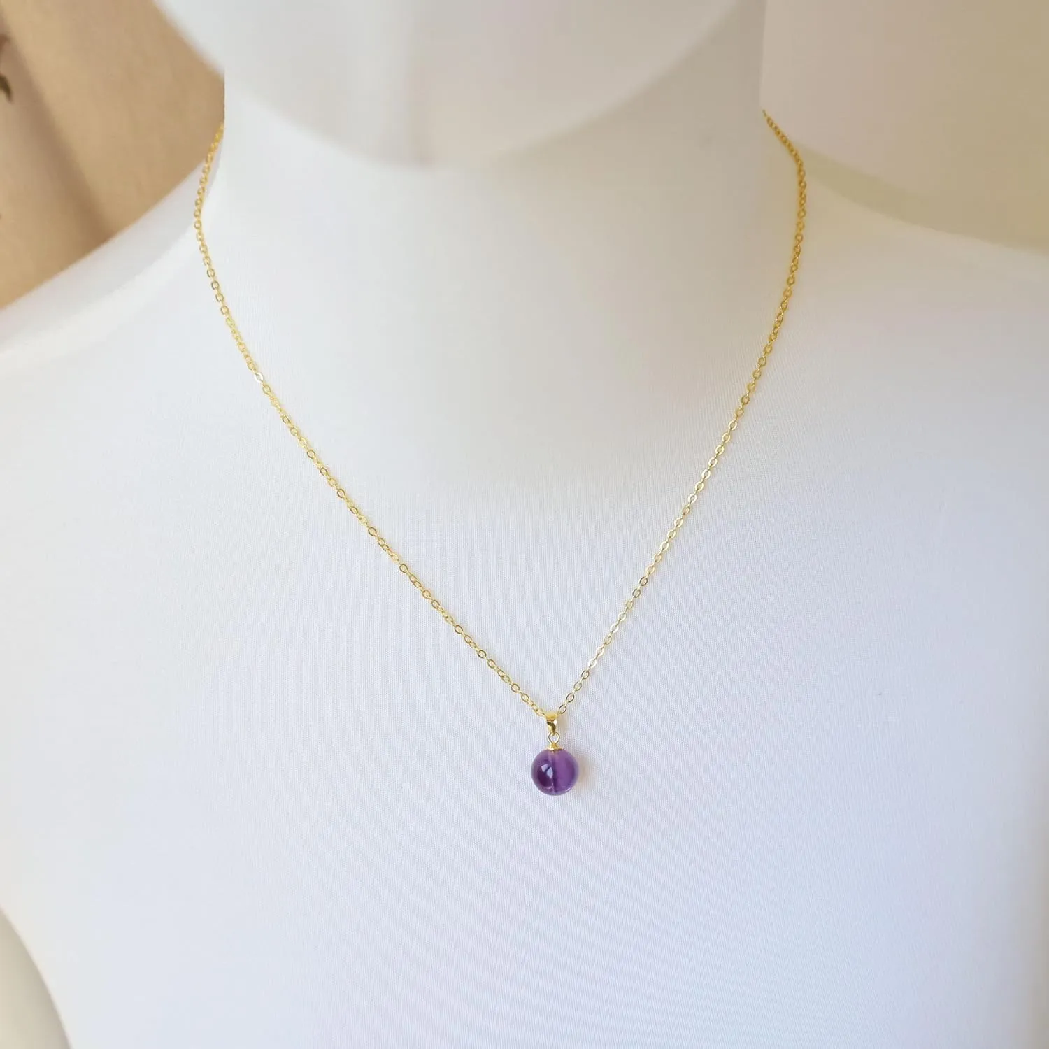 February Birthstone Amethyst Crystal Pendant Necklace for Women with Adjustable 925 Sterling Silver Gold-Plated Chain