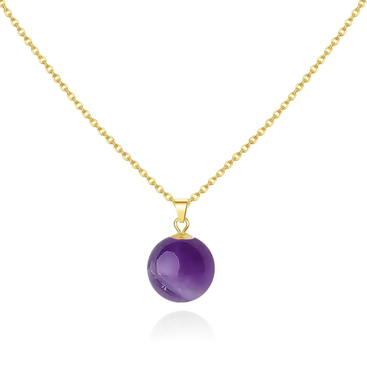 February Birthstone Amethyst Crystal Pendant Necklace for Women with Adjustable 925 Sterling Silver Gold-Plated Chain