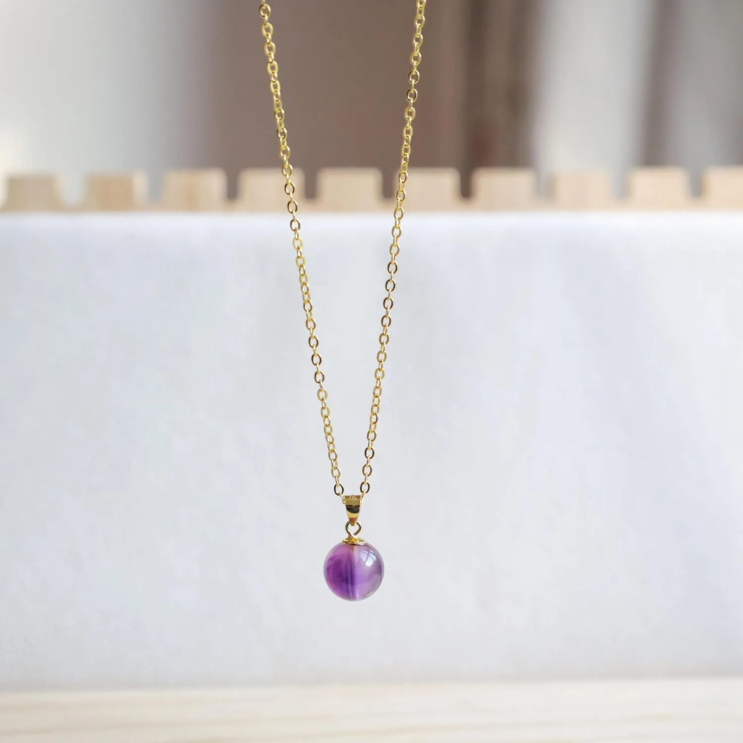 February Birthstone Amethyst Crystal Pendant Necklace for Women with Adjustable 925 Sterling Silver Gold-Plated Chain