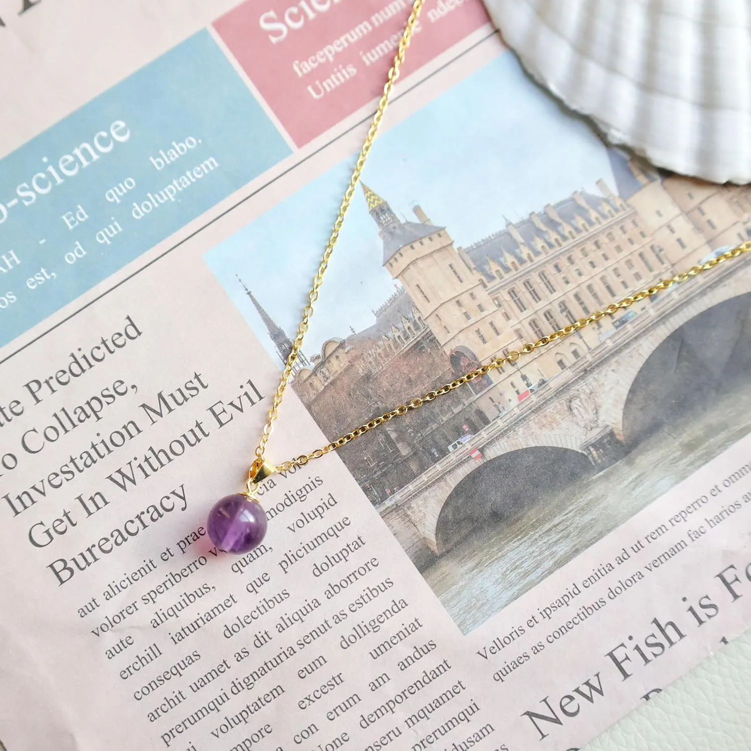 February Birthstone Amethyst Crystal Pendant Necklace for Women with Adjustable 925 Sterling Silver Gold-Plated Chain