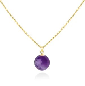 February Birthstone Amethyst Crystal Pendant Necklace for Women with Adjustable 925 Sterling Silver Gold-Plated Chain
