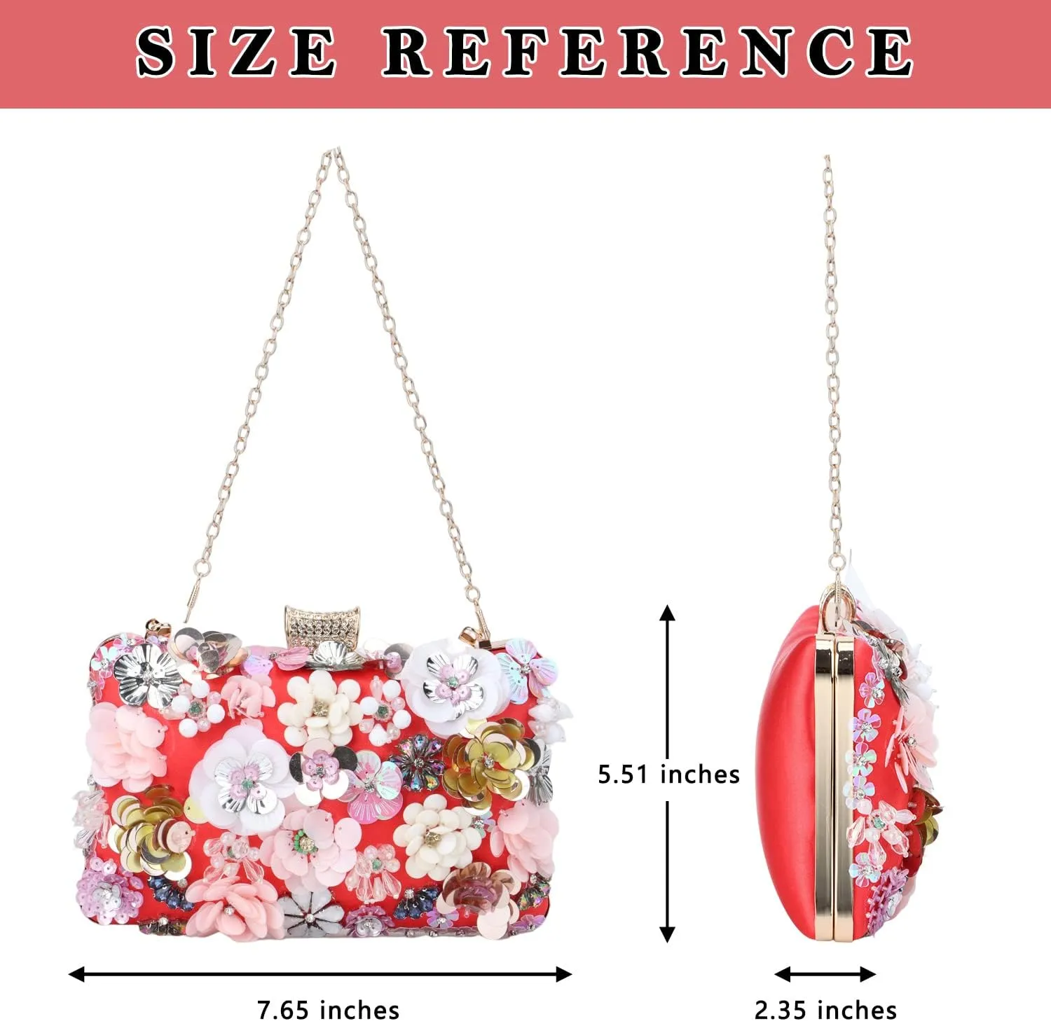 Fecialy Women's Floral Evening Handbags Colorful Rhinestone Clutch Purses Floral Bride Wedding Handbag Chain Shoulder Bag