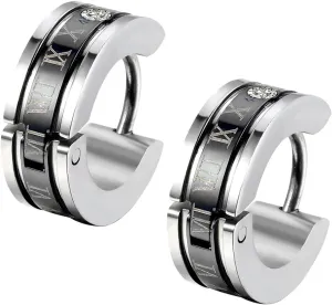 Flongo Men's Celtic Biker Stainless Steel Engraved Roman Numerals Polished Hoop Hinged Earrings, Classic Ear Plugs Huggie Earrings for Men Women