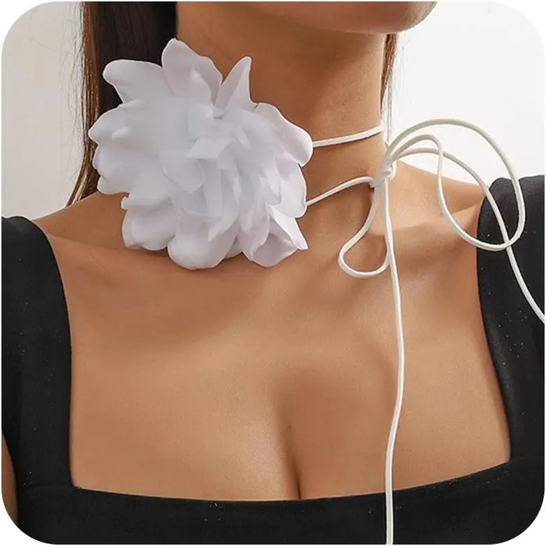 Flower Necklace Big Flower Choker Necklaces for Women White Vintage Big Floral Necklace Summer Outfits Beach Essentials Bride Wedding Jewelry