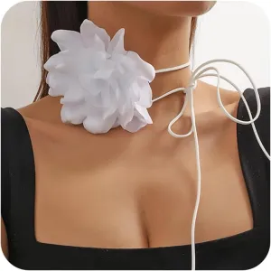 Flower Necklace Big Flower Choker Necklaces for Women White Vintage Big Floral Necklace Summer Outfits Beach Essentials Bride Wedding Jewelry