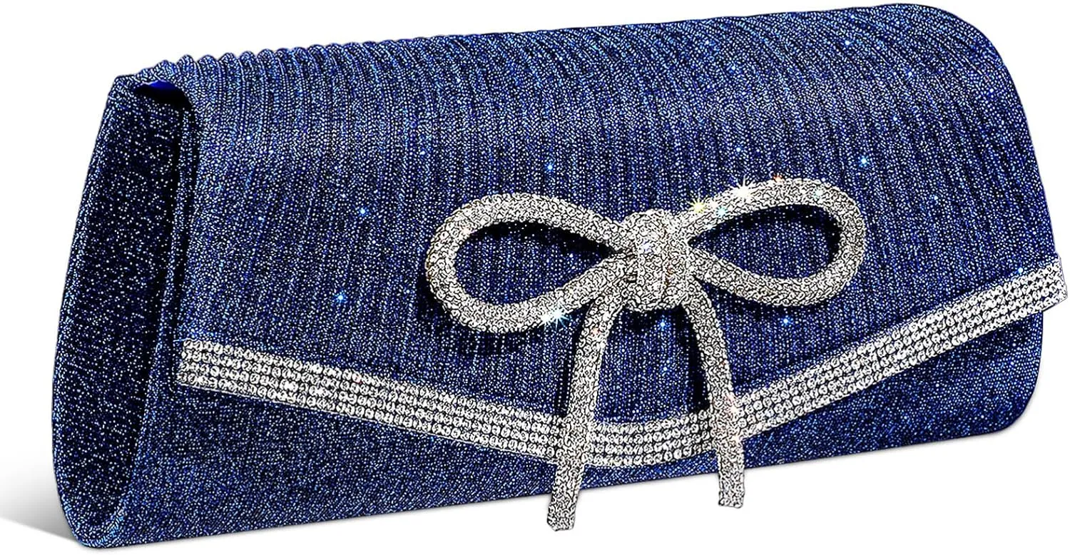 FRCOLOR Rhinestone Clutch Purse Dark Blue Evening Bag Elegant Handbags for Women for Parties Formal Gatherings