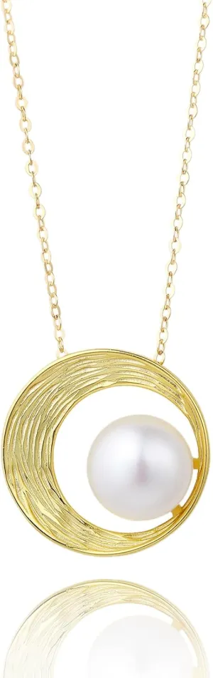 Freshwater Cultured Pearl Moon Pendant Necklaces 925 Sterling Silver Jewelry for Women 16-18 inch