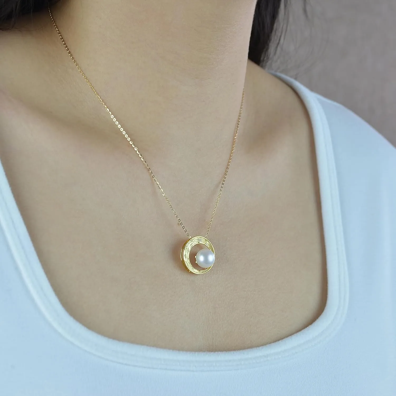 Freshwater Cultured Pearl Moon Pendant Necklaces 925 Sterling Silver Jewelry for Women 16-18 inch