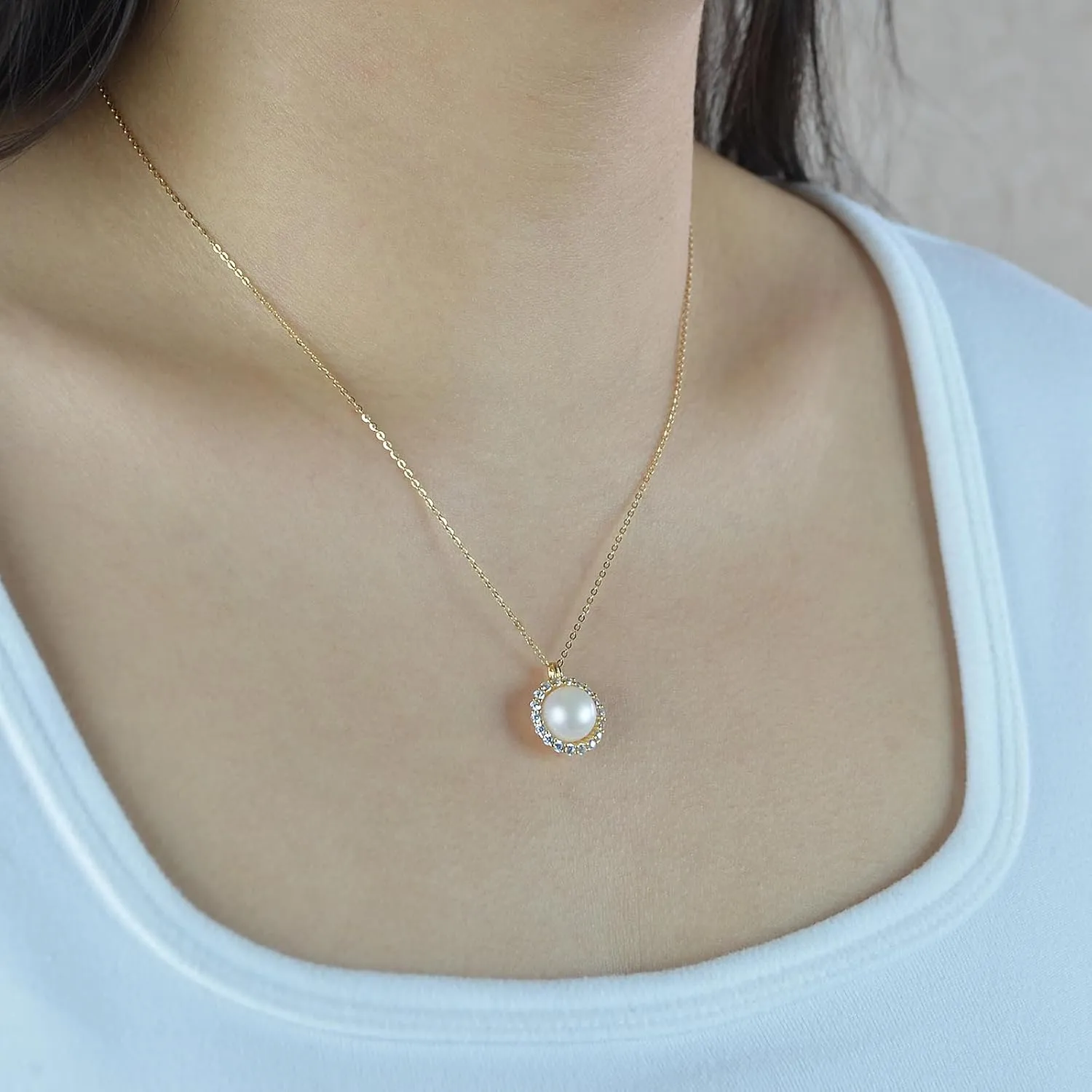 Freshwater Cultured Pearl Pendant Necklaces S925 Sterling Silver Jewelry for Women 16-18 inch