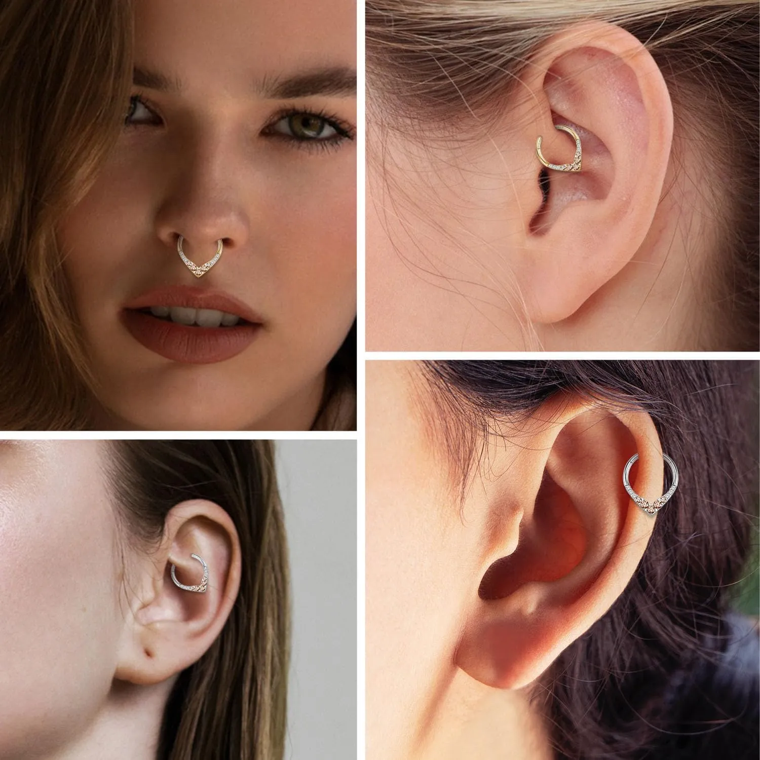 FUNLMO 316L Surgical Steel Septum Ring Daith Tragus Helix Rook Cartilage Piercing Jewelry Teardrop Nose Ring Hoop Cube Zircon Paved