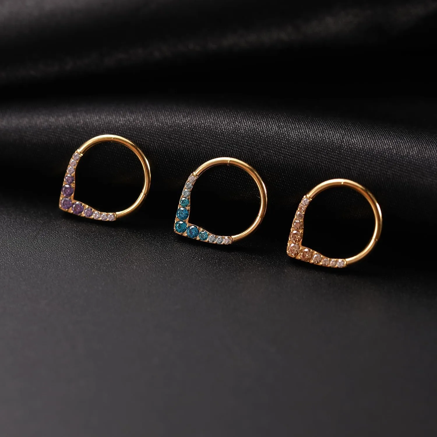 FUNLMO 316L Surgical Steel Septum Ring Daith Tragus Helix Rook Cartilage Piercing Jewelry Teardrop Nose Ring Hoop Cube Zircon Paved