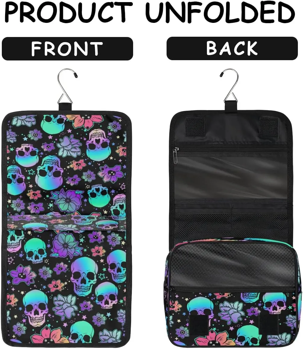 Funny Skulls Hanging Toiletry Bag, Spacious Travel Toiletry Bag for Women Men, Cosmetic Bags for Women, Travel Makeup Bag Suitable for Business, Camping, and Fitness