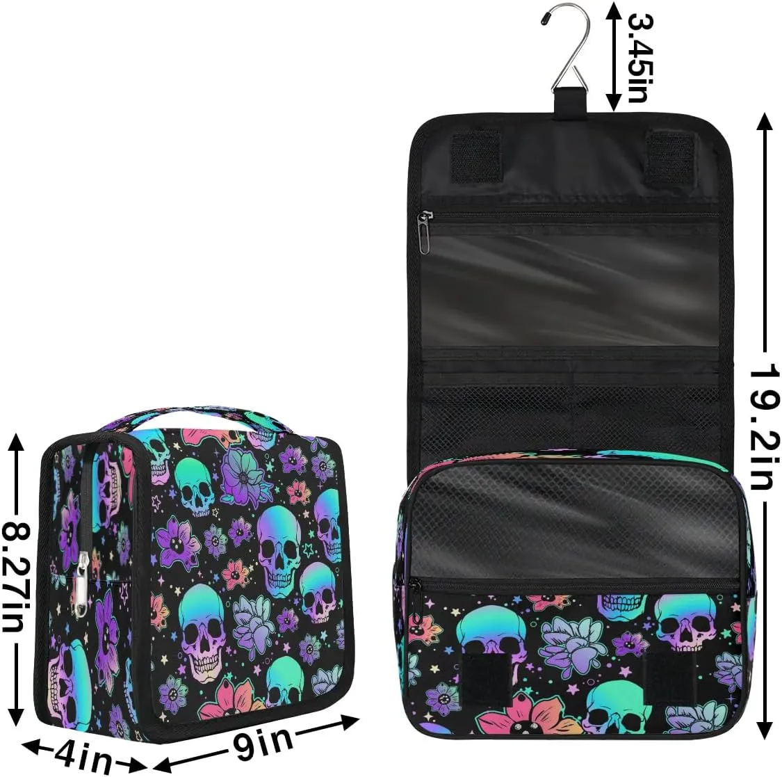 Funny Skulls Hanging Toiletry Bag, Spacious Travel Toiletry Bag for Women Men, Cosmetic Bags for Women, Travel Makeup Bag Suitable for Business, Camping, and Fitness