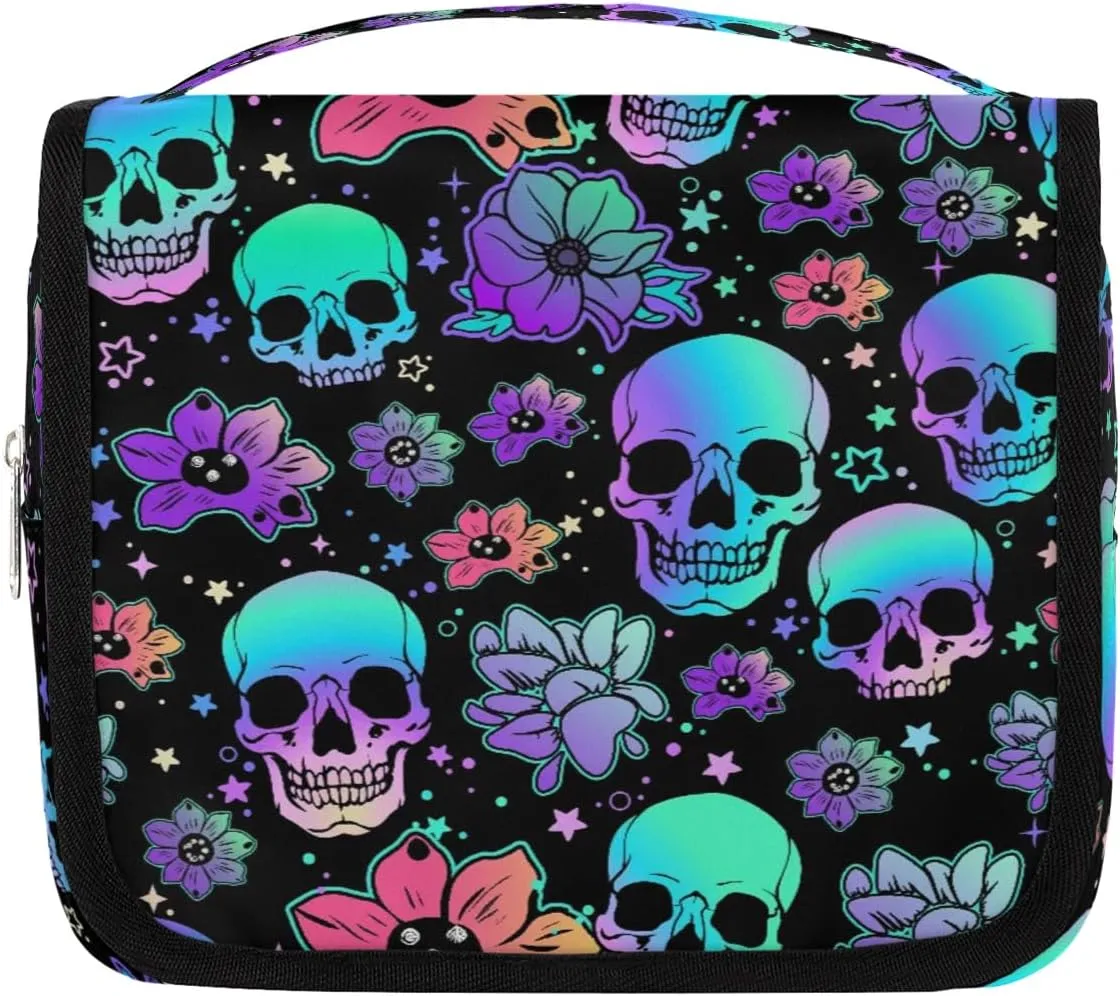 Funny Skulls Hanging Toiletry Bag, Spacious Travel Toiletry Bag for Women Men, Cosmetic Bags for Women, Travel Makeup Bag Suitable for Business, Camping, and Fitness