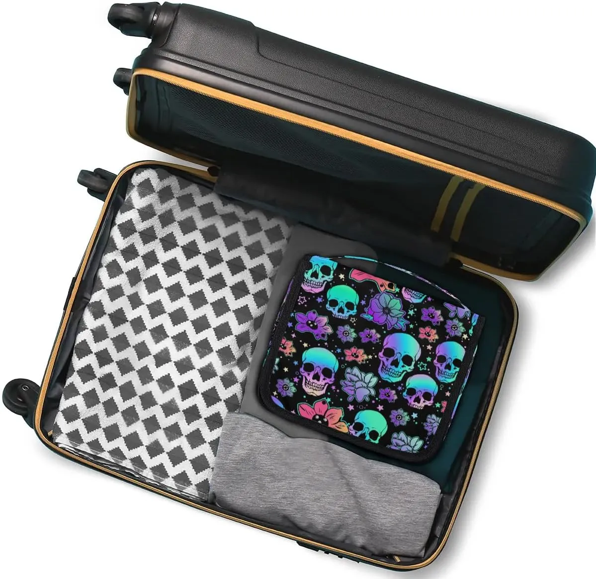 Funny Skulls Hanging Toiletry Bag, Spacious Travel Toiletry Bag for Women Men, Cosmetic Bags for Women, Travel Makeup Bag Suitable for Business, Camping, and Fitness