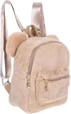 Fuzzy Bear Ears Backpack Plush Surface Comfortable Touch Shoulder Backpack for Girls Multi-use Storage Bag