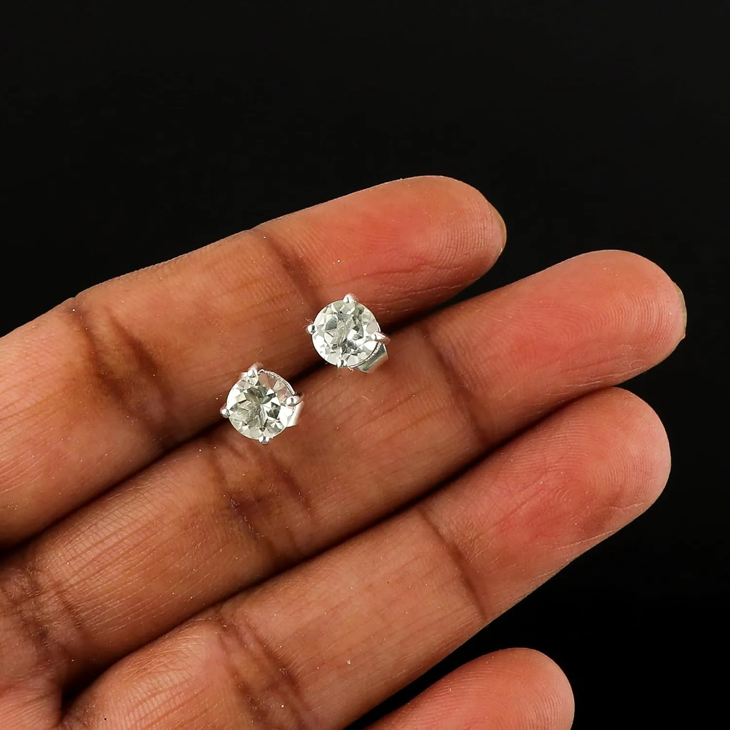 Genuine Natural Green Amethyst Gemstone Stud Earrings  Handcrafted in Silver Plated | Healing Crystal | Dazzling CLassic Earrings | February Birthstone Jewelry for Women