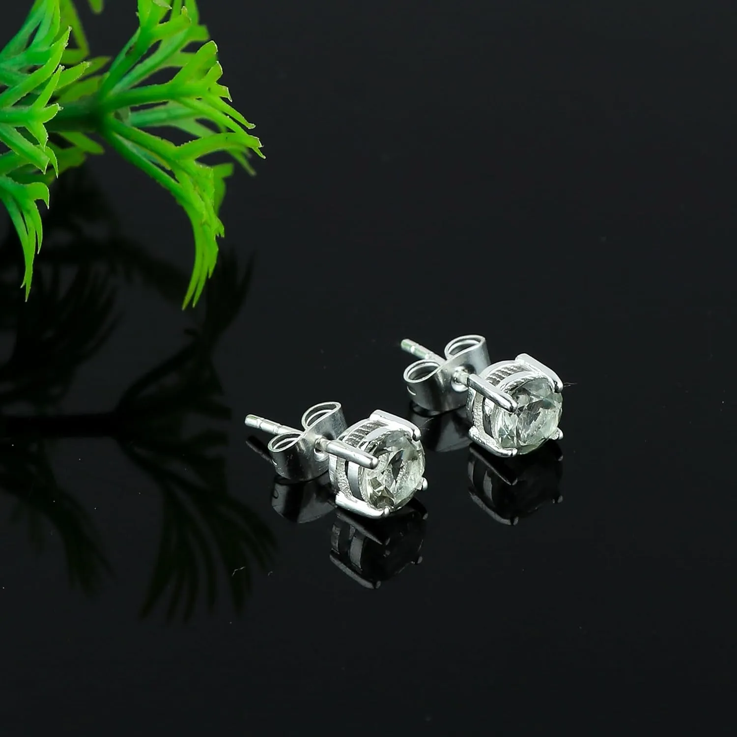 Genuine Natural Green Amethyst Gemstone Stud Earrings  Handcrafted in Silver Plated | Healing Crystal | Dazzling CLassic Earrings | February Birthstone Jewelry for Women