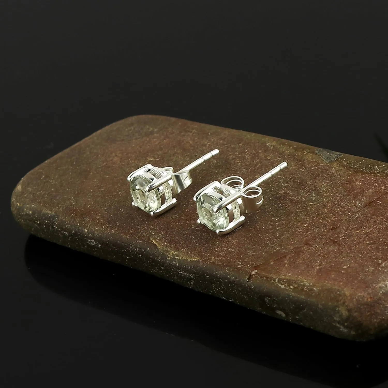 Genuine Natural Green Amethyst Gemstone Stud Earrings  Handcrafted in Silver Plated | Healing Crystal | Dazzling CLassic Earrings | February Birthstone Jewelry for Women