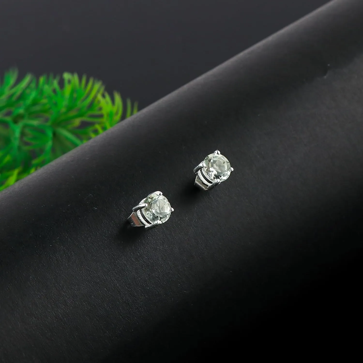 Genuine Natural Green Amethyst Gemstone Stud Earrings  Handcrafted in Silver Plated | Healing Crystal | Dazzling CLassic Earrings | February Birthstone Jewelry for Women