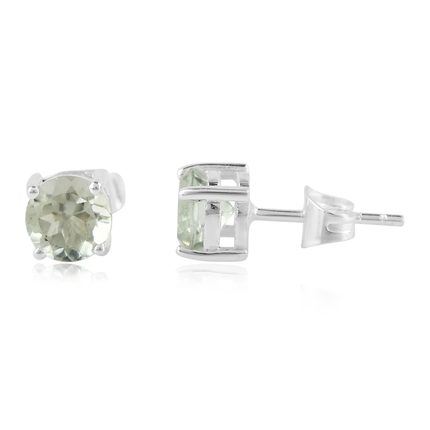 Genuine Natural Green Amethyst Gemstone Stud Earrings  Handcrafted in Silver Plated | Healing Crystal | Dazzling CLassic Earrings | February Birthstone Jewelry for Women